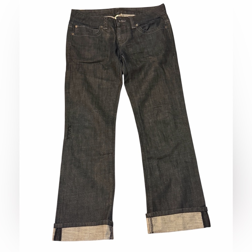 DC Women’s Denim Jeans Straight Leg Resin Wash Button Fly Short Rise Cuff